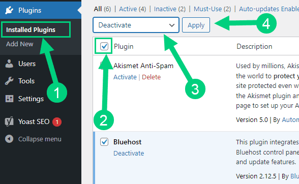 deactivate and delete all default plugins delete all default plugins