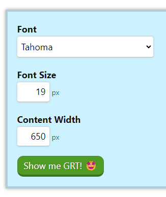 Grt Calculator Inputs Grt Calculator Inputs
