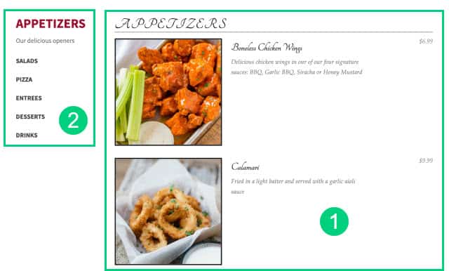 Restaurant Menu Sidebar Restaurant Menu Sidebar