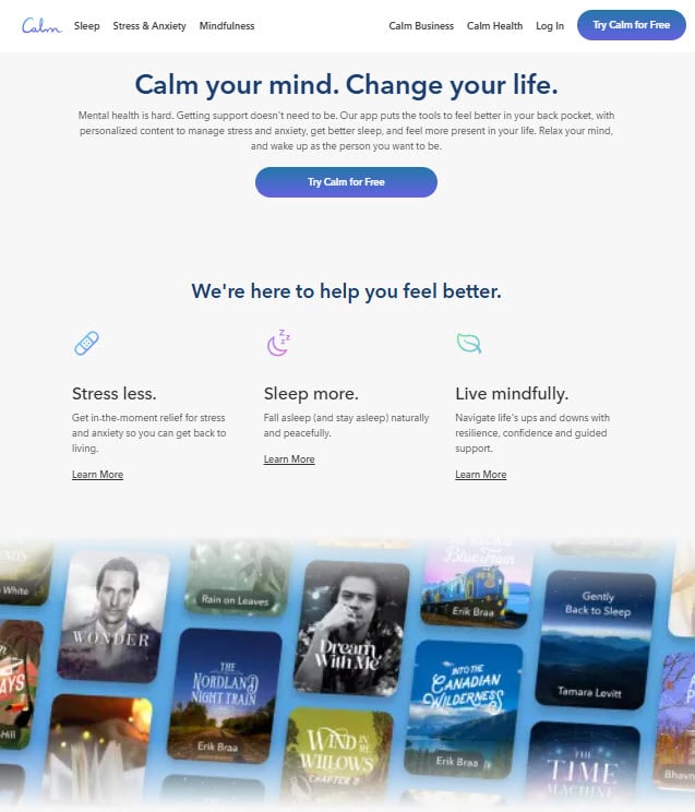 Calm Meditation App Website Calm Meditation App Website