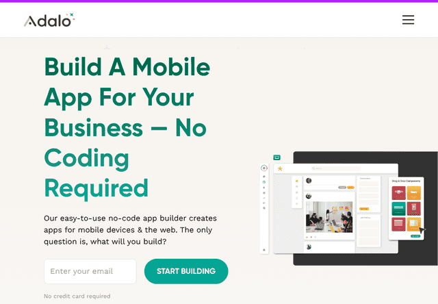 Adalo No Code Mobile Web App Builder Email Leadcapture Homepage Adalo No Code Mobile Web App Builder Email Leadcapture Homepage