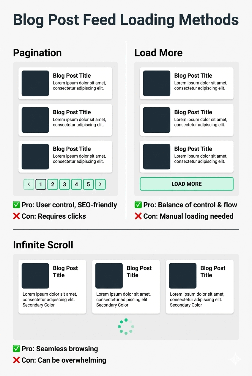 Blog Post Feed Loading Methods Pagination Vs Load More Vs Infinite Scroll
